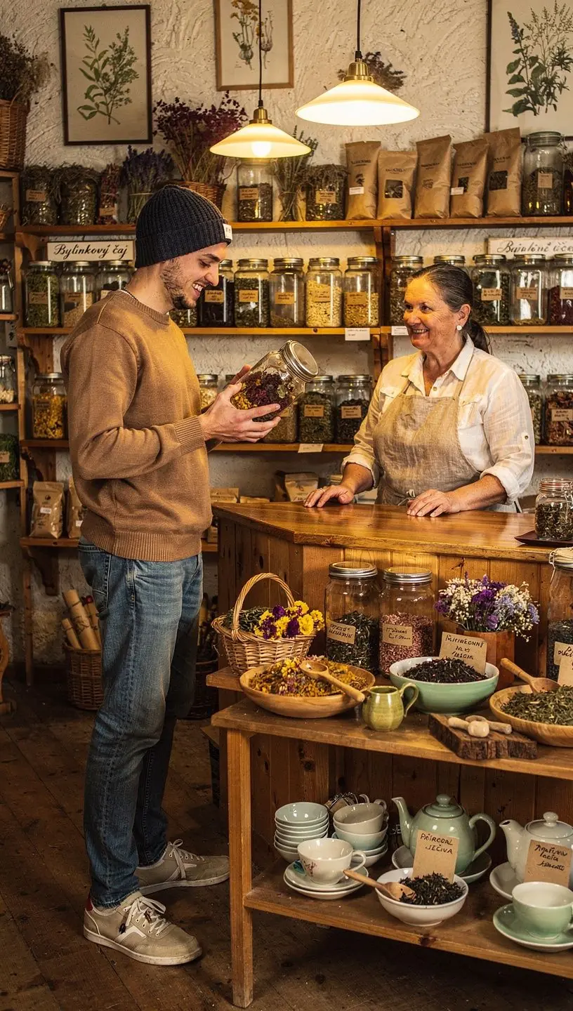 Relaxujúca atmosféra s čajovým setom na drevenom stole v prírode.